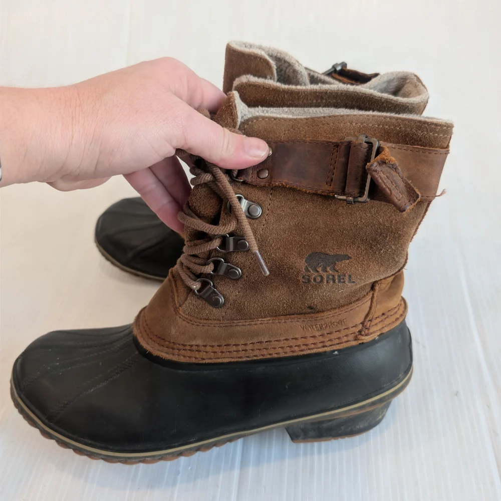SOREL Winter Fancy Lace II Women's Brown Suede Lace-up Duck Boots Size 10